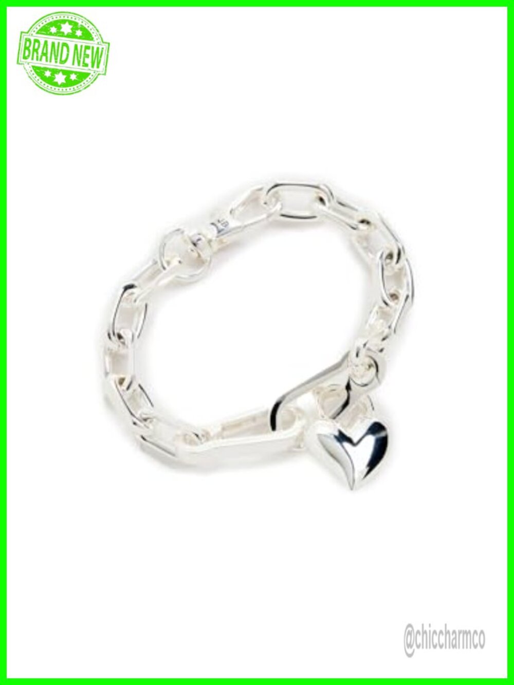 Padlock Heart Chain Bracelet High Polish Silver Plated Brass One Size